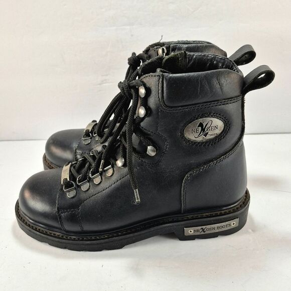 NexGen Men's Black Leather Lace-Up Motorcycle Biker Boots Size 8 Vintage - Picture 9 of 16